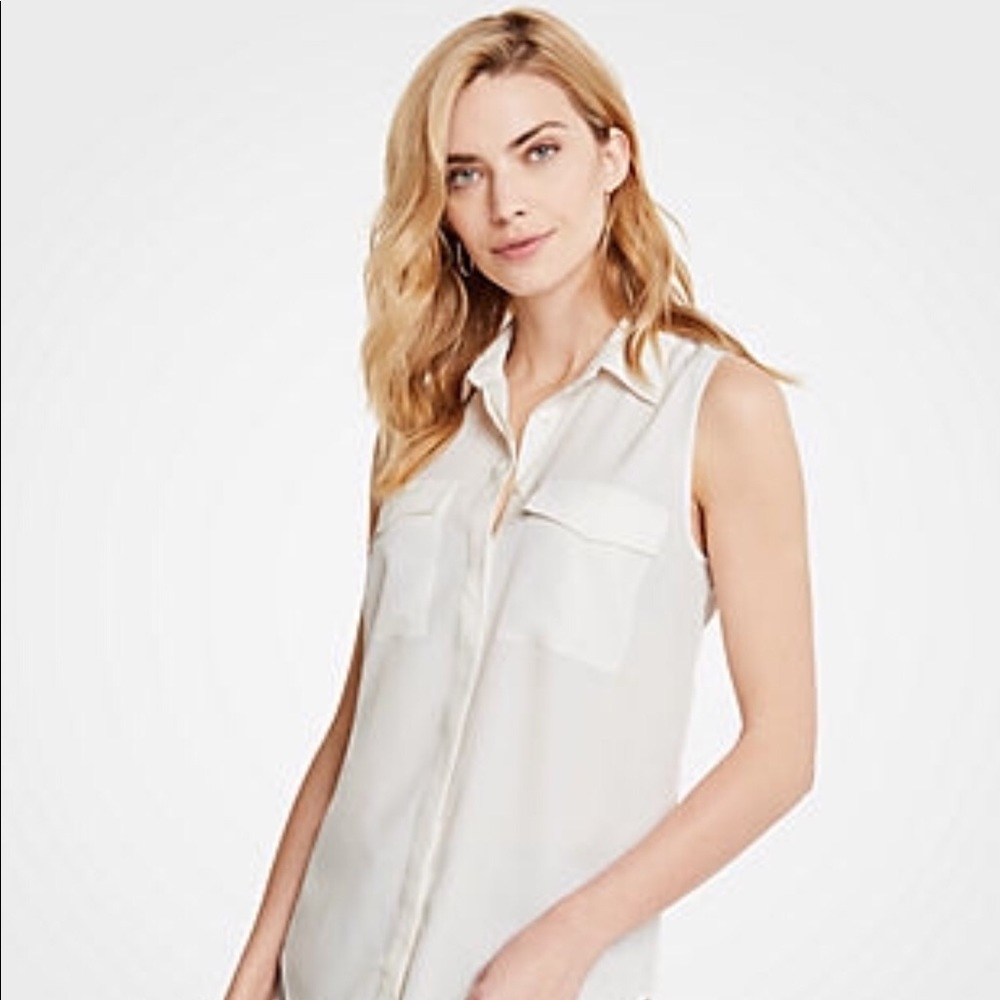 ANN TAYLOR SLEEVELESS CAMP SHIRT WHITE NWOT